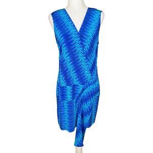 Tracy Reese Silk Swag Shift Dress Size 6 Blue 100% Silk Drop Waist Surplice